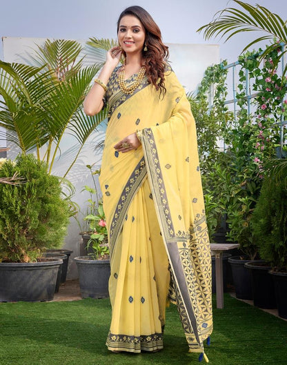 Yellow Silk Plain Saree