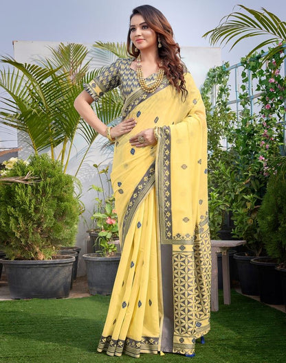 Yellow Silk Plain Saree