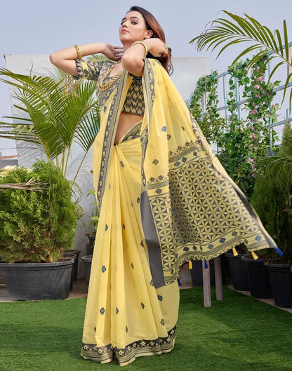 Yellow Silk Plain Saree