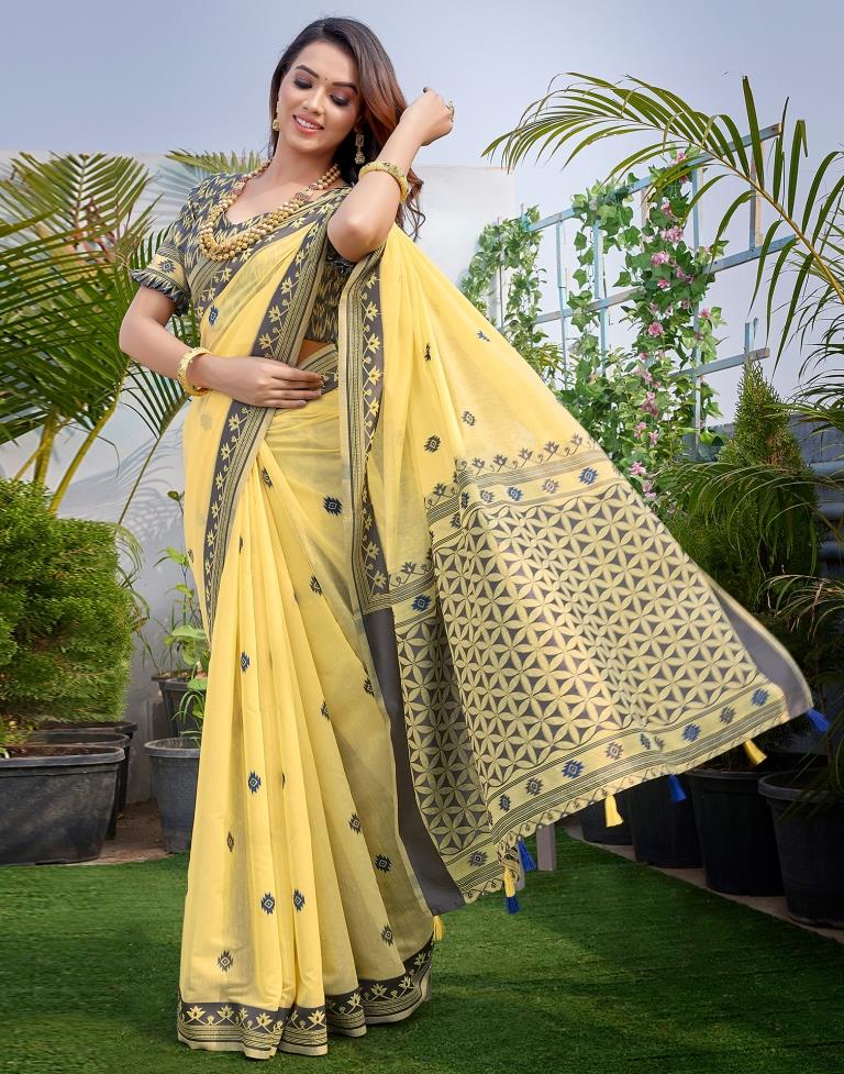 Yellow Silk Plain Saree