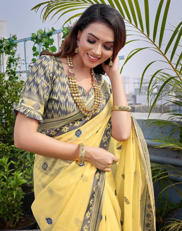 Yellow Silk Plain Saree