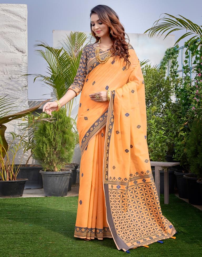 Light Orange Silk Plain Saree