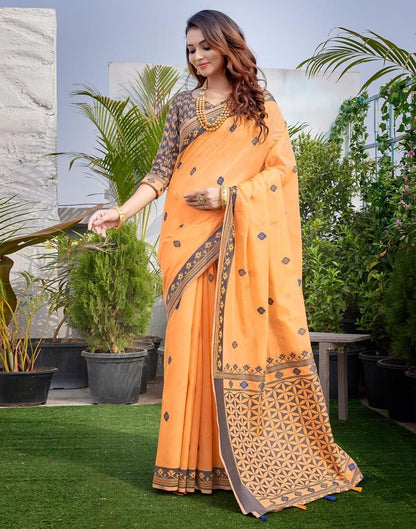Light Orange Silk Plain Saree