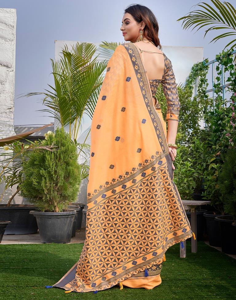 Light Orange Silk Plain Saree