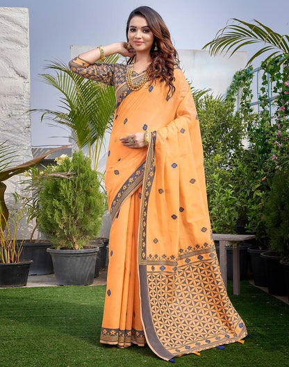 Light Orange Silk Plain Saree