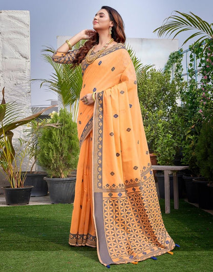 Light Orange Silk Plain Saree