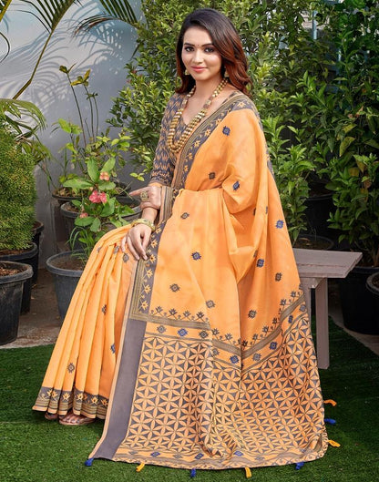 Light Orange Silk Plain Saree