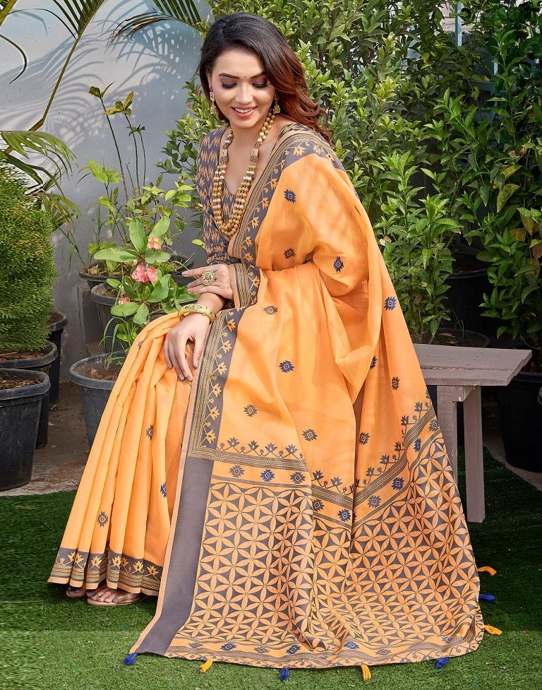 Light Orange Silk Plain Saree
