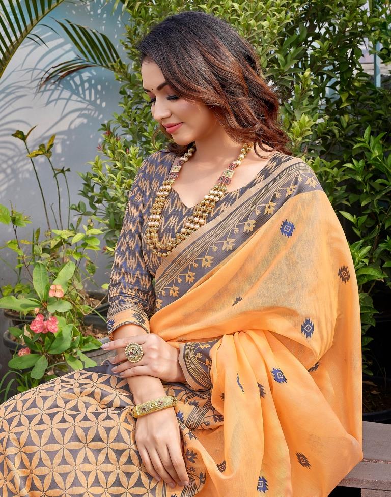 Light Orange Silk Plain Saree