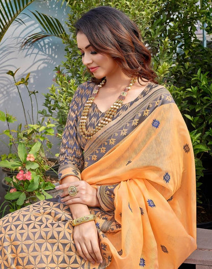Light Orange Silk Plain Saree