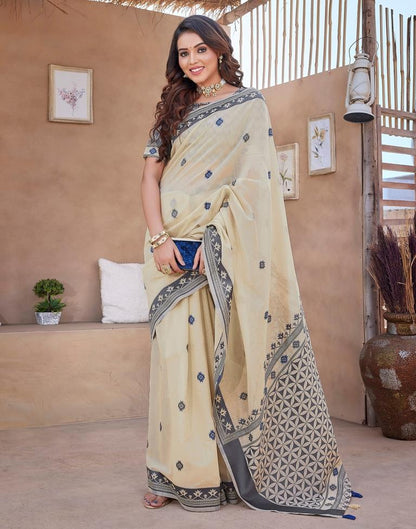 Beige Silk Plain Saree
