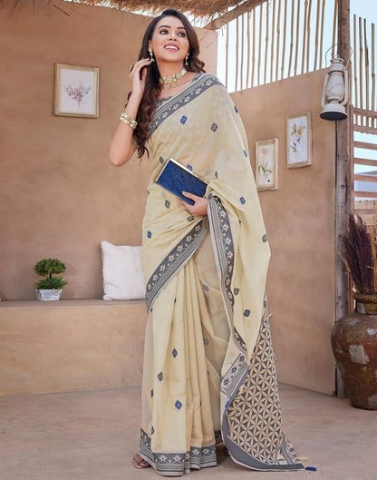 Beige Silk Plain Saree