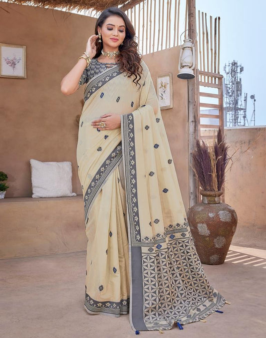 Beige Silk Plain Saree