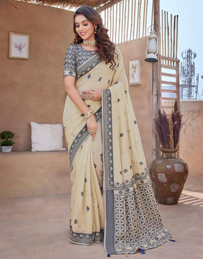 Beige Silk Plain Saree