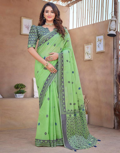 Pista Green Silk Plain Saree