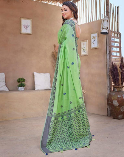Pista Green Silk Plain Saree