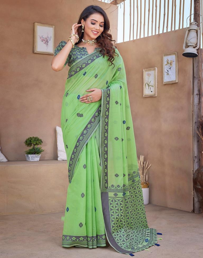 Pista Green Silk Plain Saree
