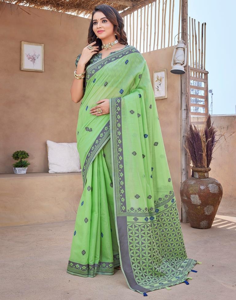 Pista Green Silk Plain Saree