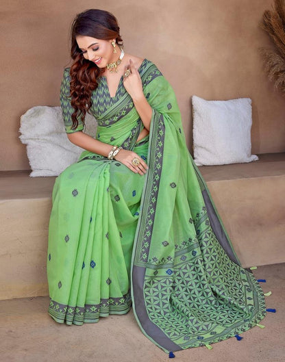Pista Green Silk Plain Saree