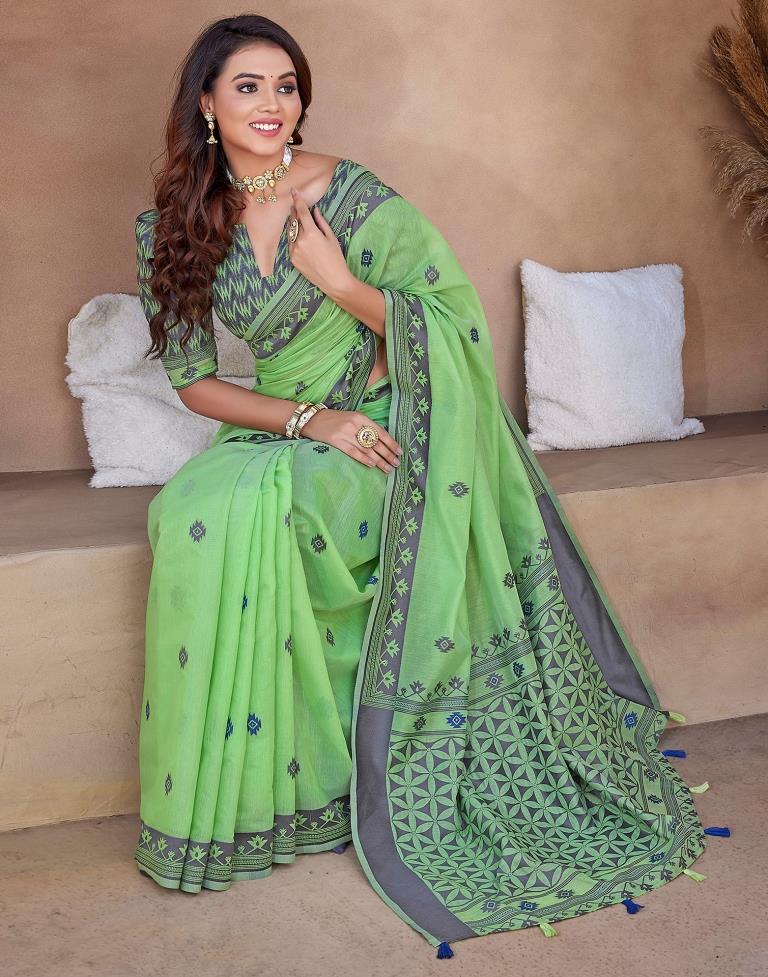 Pista Green Silk Plain Saree