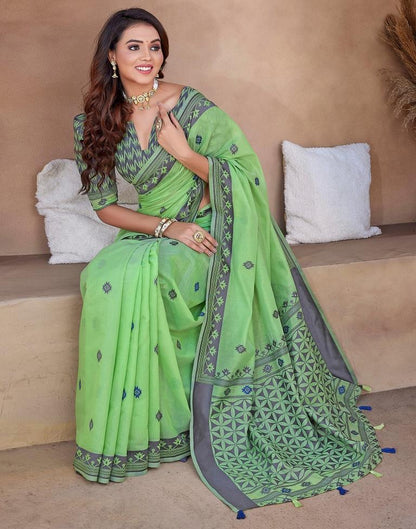 Pista Green Silk Plain Saree