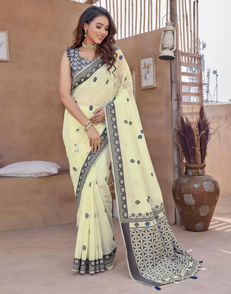 Off White Silk Plain Saree