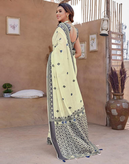 Off White Silk Plain Saree