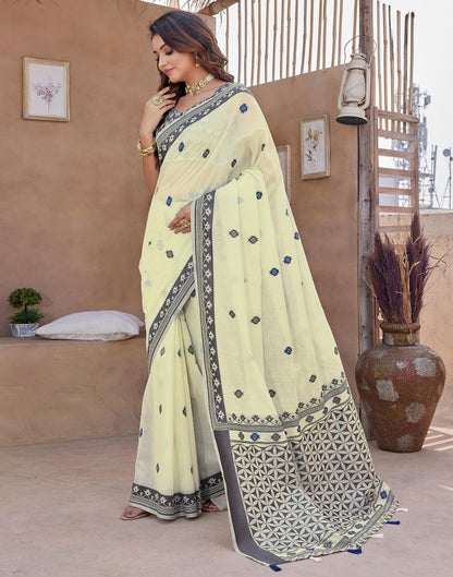Off White Silk Plain Saree
