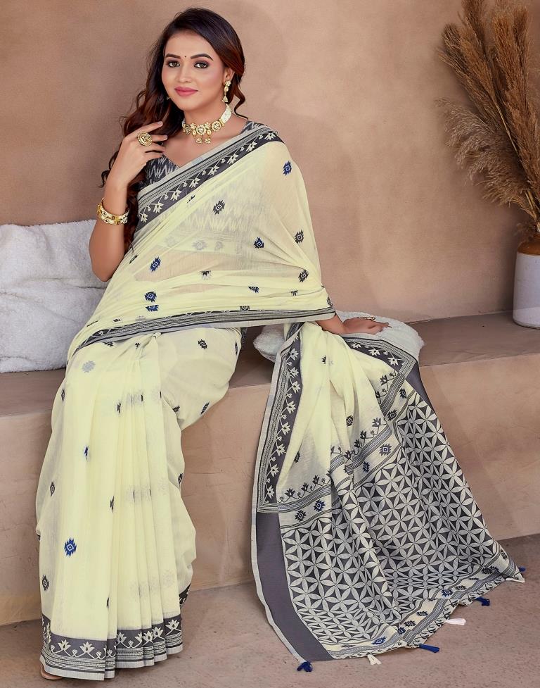Off White Silk Plain Saree