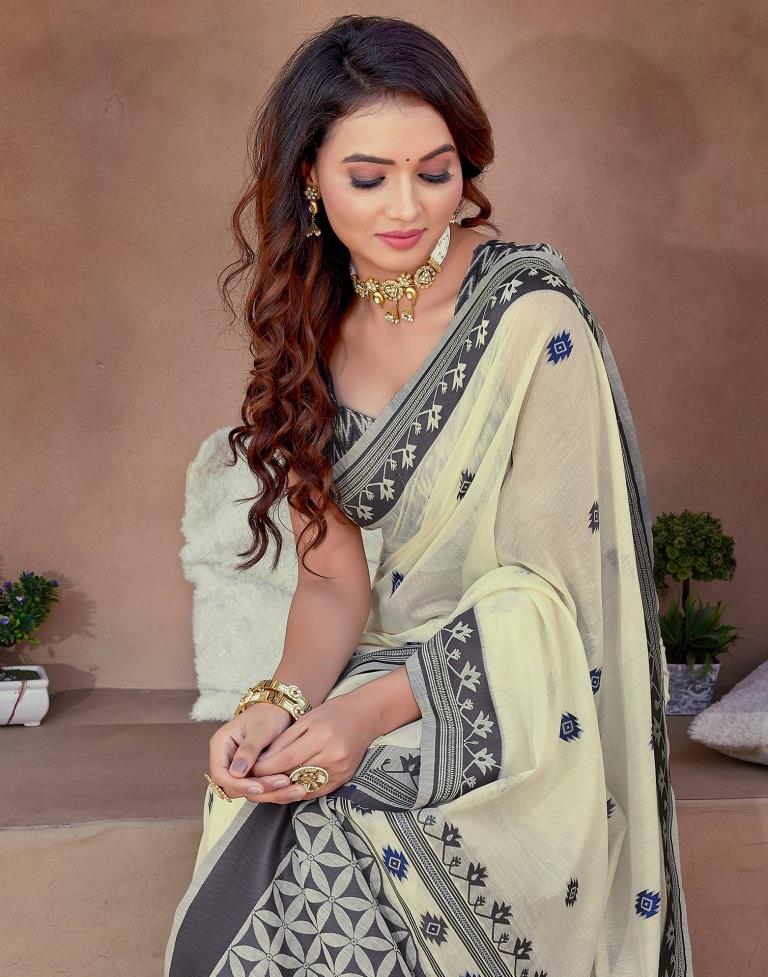 Off White Silk Plain Saree