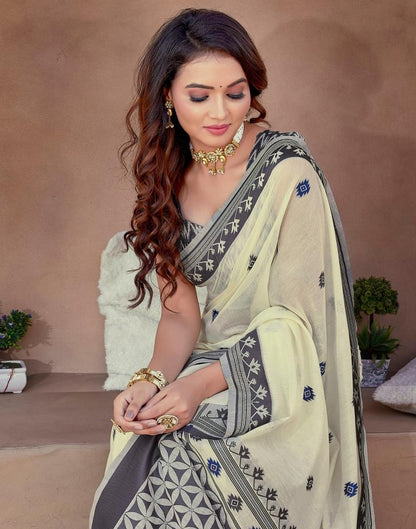 Off White Silk Plain Saree