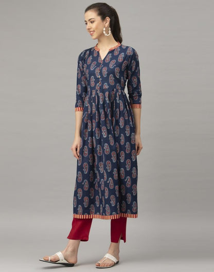 Blue Printed Cotton Kurti | Leemboodi