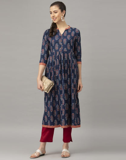 Blue Printed Cotton Kurti | Leemboodi