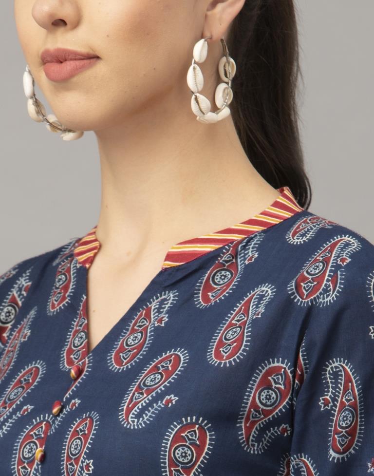 Blue Printed Cotton Kurti | Leemboodi