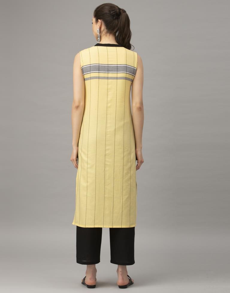 Yellow Self Woven Cotton  Kurti | Sudathi