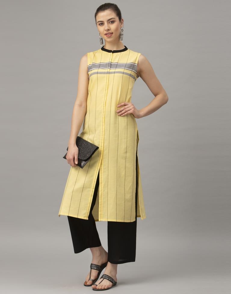 Yellow Self Woven Cotton  Kurti | Sudathi