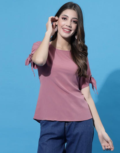 Onion Pink tie up Sleeve Top | Leemboodi