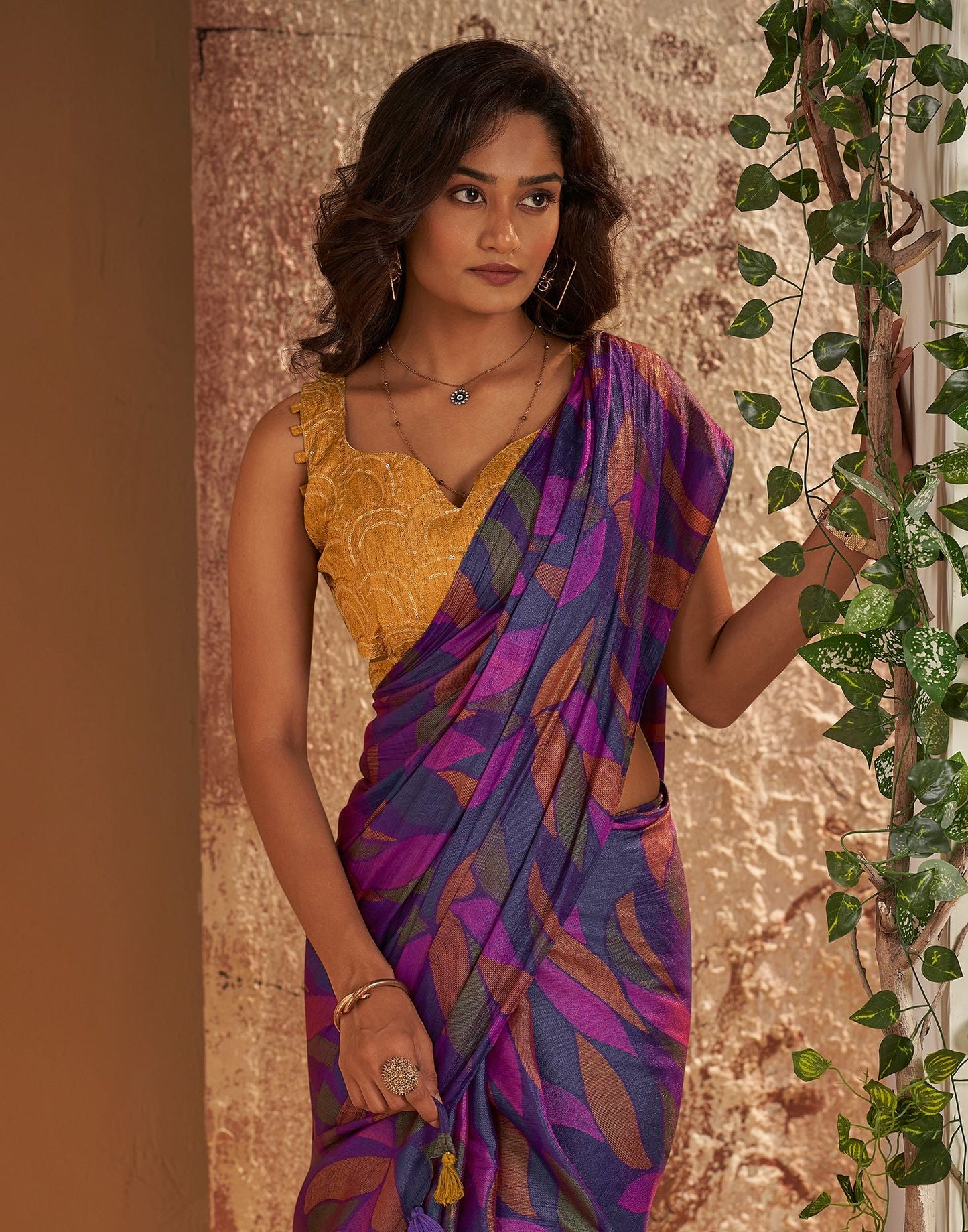 Violet Printed Chiffon Saree