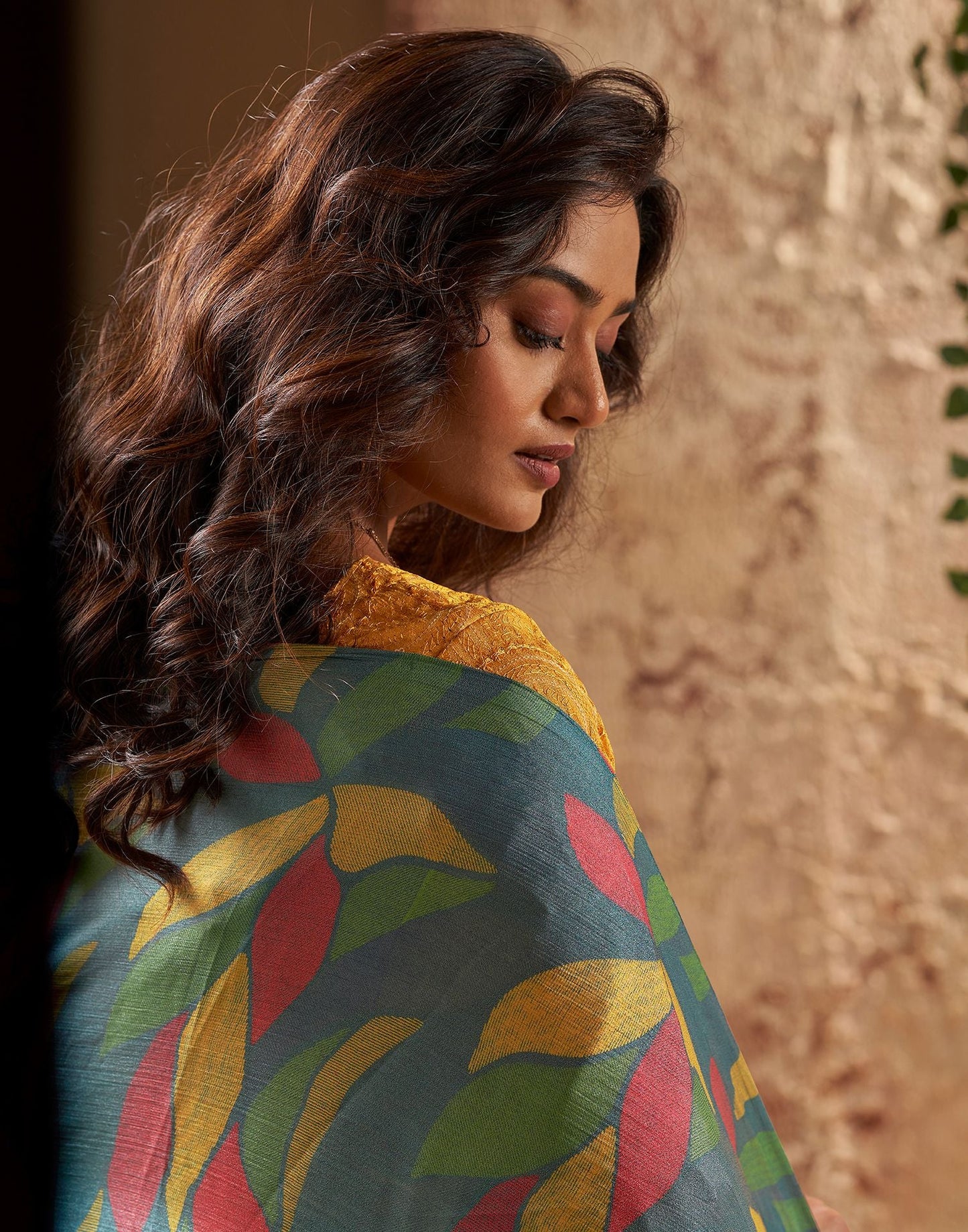Turquoise Printed Chiffon Saree