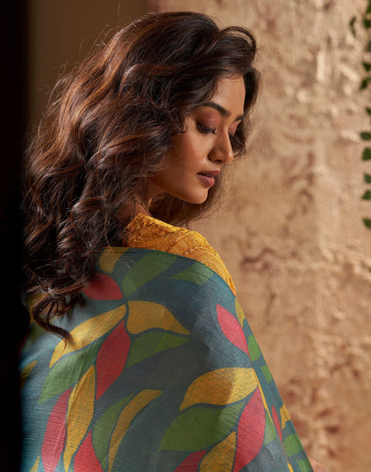 Turquoise Printed Chiffon Saree