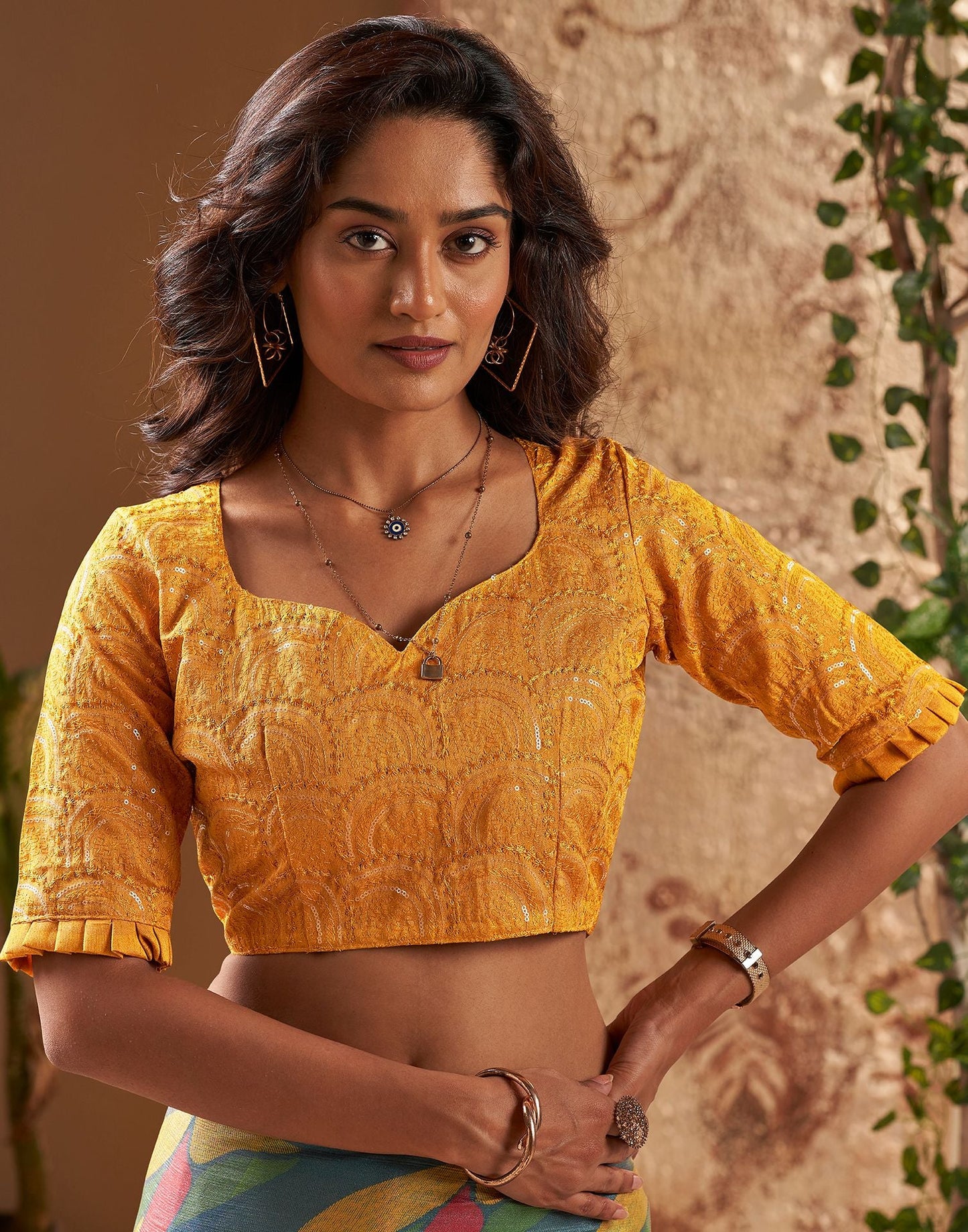 Turquoise Printed Chiffon Saree