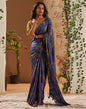Navy Blue Printed Chiffon Saree