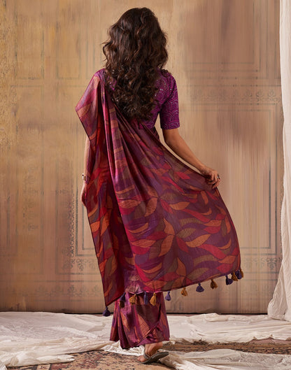 Wine Printed Chiffon Saree