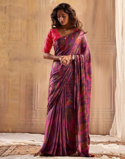 Deep Purple Printed Chiffon Saree