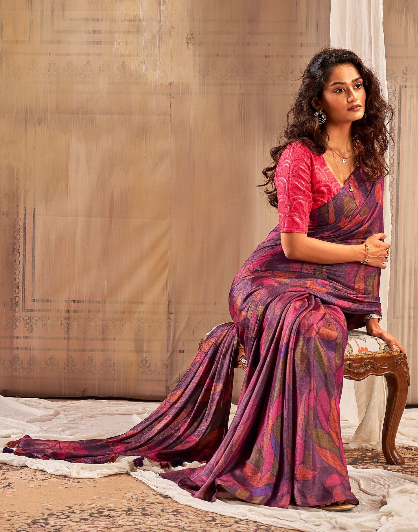 Deep Purple Printed Chiffon Saree