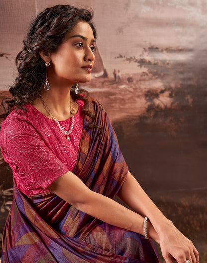 Wine Printed Chiffon Saree