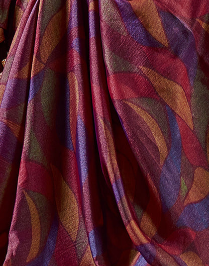 Wine Printed Chiffon Saree