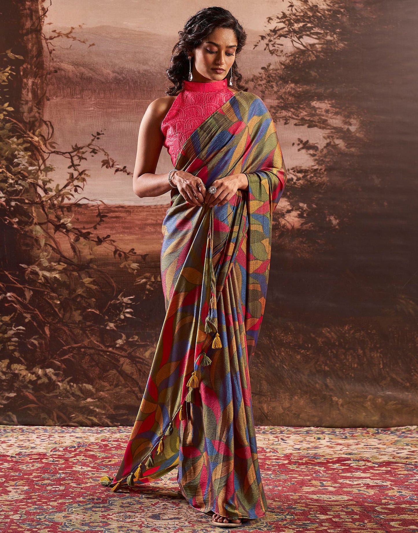 Mehndi Green Printed Chiffon Saree