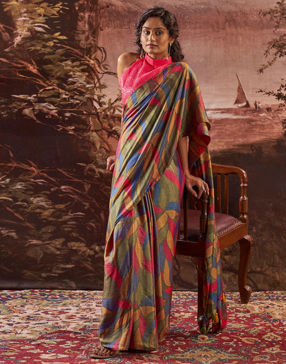 Mehndi Green Printed Chiffon Saree