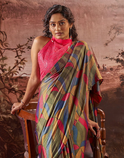 Mehndi Green Printed Chiffon Saree